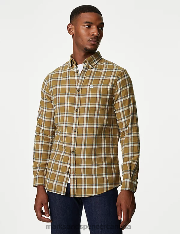 Men Medium Beige Clothing Marks & Spencer Cotton Rich Flannel Shirt 20VTD5634 - Marks and Spencer Canada locations