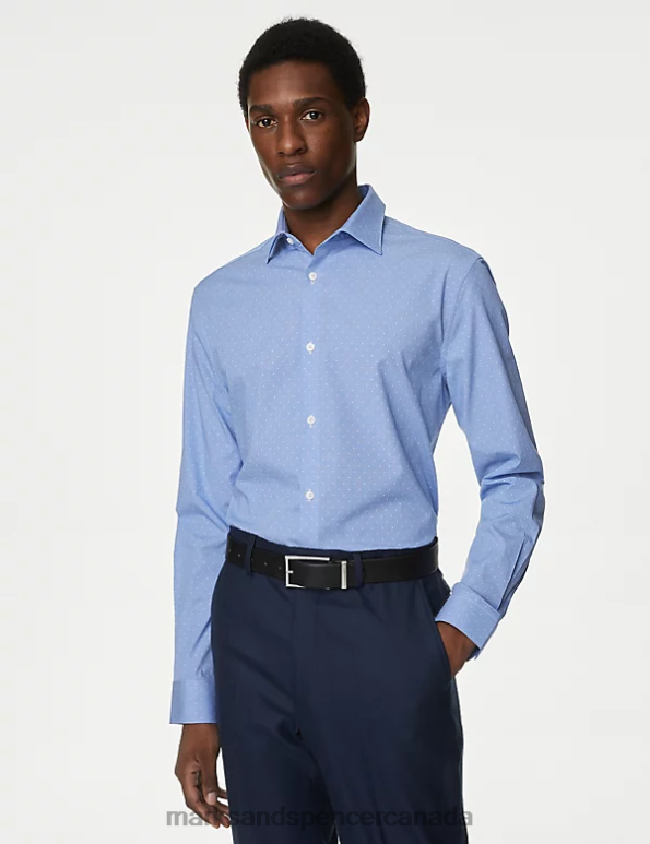 Men Medium Blue Clothing Marks & Spencer Slim Fit Polka Dot Stretch Shirt 20VTD5533 - Marks and Spencer Canada locations