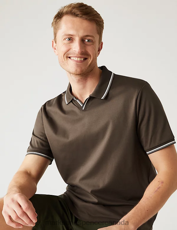 Marks and Spencer sale - Men Medium Brown Clothing Marks & Spencer Pure Cotton Tipped Polo Shirt 20VTD6231