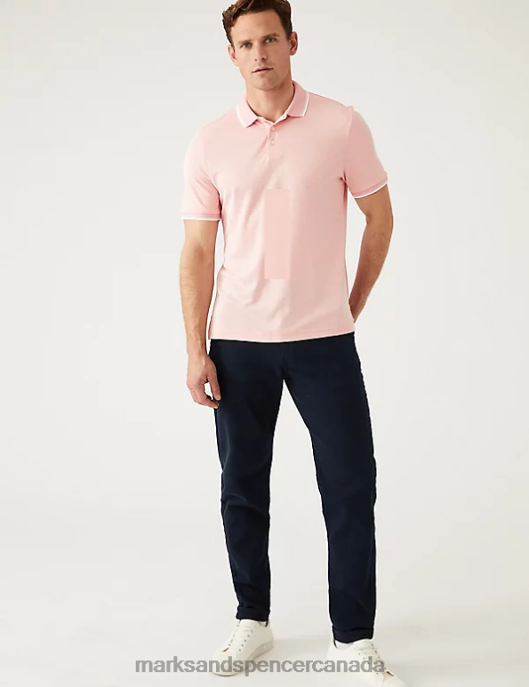 Marks and Spencer Canada - Men Medium Coral Clothing Marks & Spencer Modal Rich Tipped Collar Polo Shirt 20VTD6393