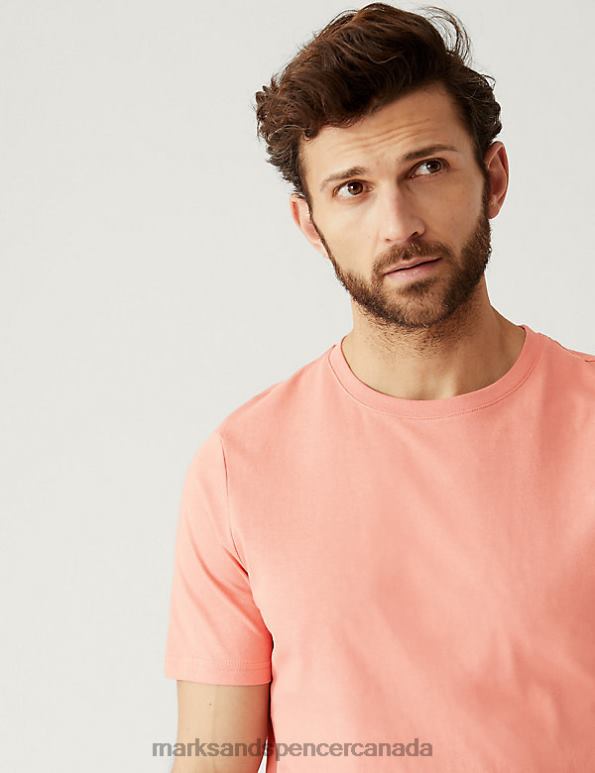 Men Medium Coral Clothing Marks & Spencer Pure Cotton Crew Neck T-Shirt 20VTD134 - Marks and Spencer online