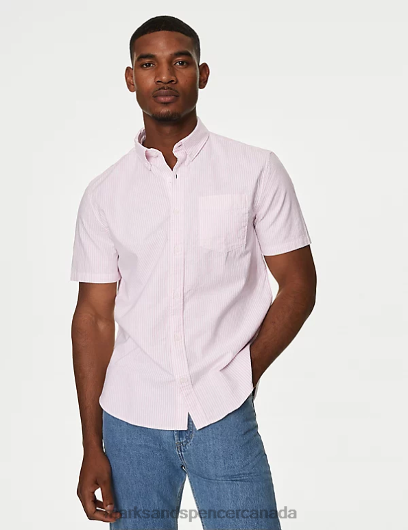 Men Medium Pink Clothing Marks & Spencer Pure Cotton Striped Oxford Shirt 20VTD6790 - Marks and Spencer Canada locations