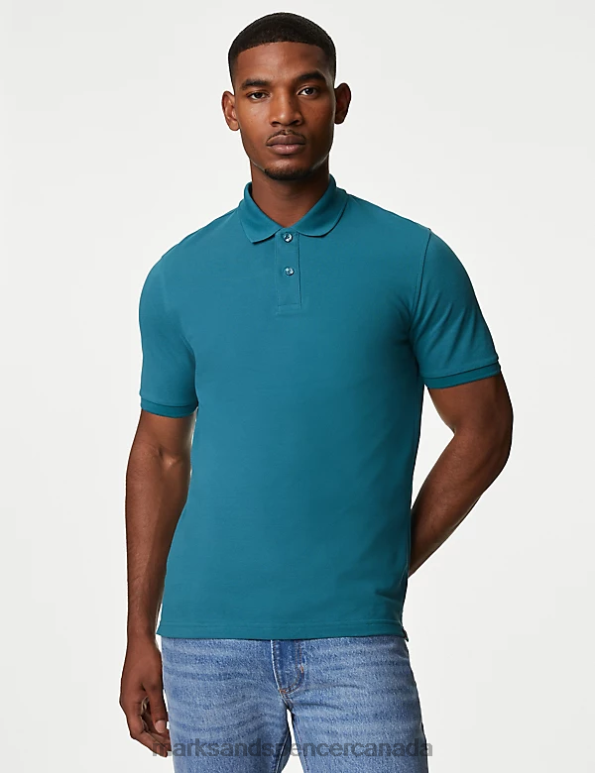 Marks and Spencer Canada - Men Medium Turquoise Clothing Marks & Spencer Pure Cotton Pique Polo Shirt 20VTD216