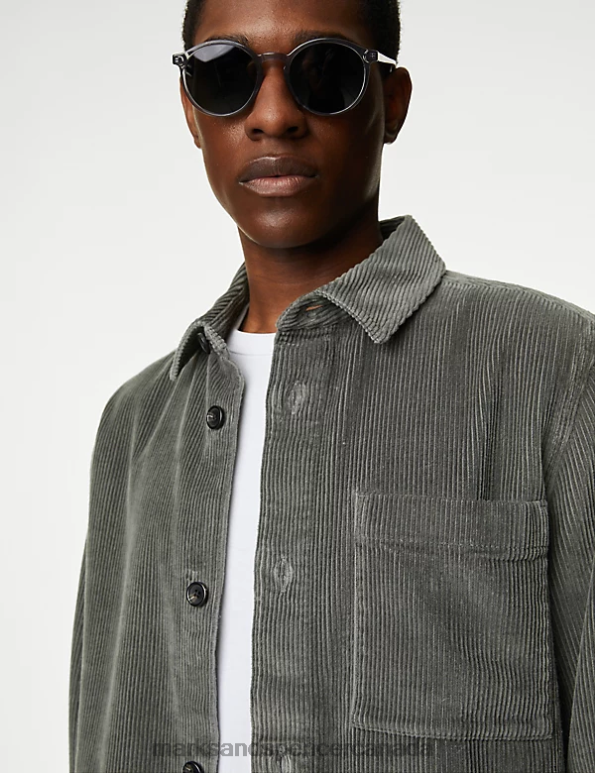 Marks and Spencer Canada - Men Mid Grey Clothing Marks & Spencer Corduroy Overshirt 20VTD5539