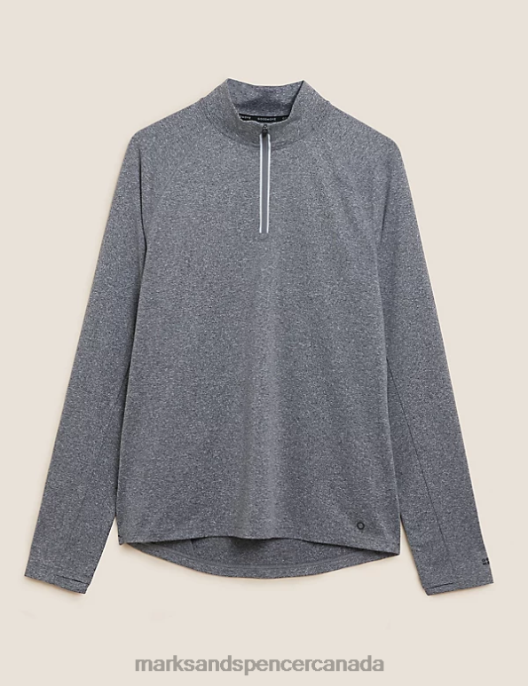 Marks and Spencer near me - Men Mid Grey Marl Clothing Marks & Spencer Half Zip Long Sleeve Top 20VTD6947