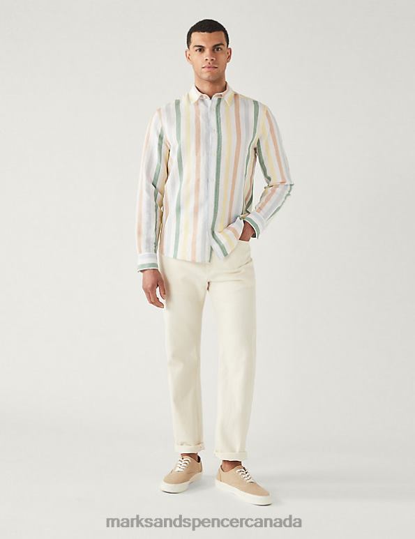 Marks and Spencer Canada - Men Multi Clothing Marks & Spencer Linen Blend Striped Shirt 20VTD6245