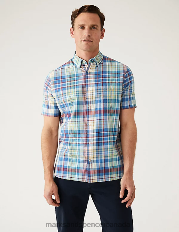 Men Multi Clothing Marks & Spencer Pure Cotton Check Shirt 20VTD6928 - Marks and Spencer online