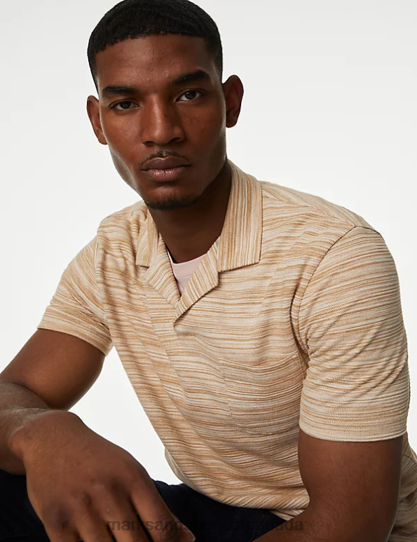 Marks and Spencer Canada - Men Natural Mix Clothing Marks & Spencer Cotton Rich Textured Revere Polo Shirt 20VTD6094