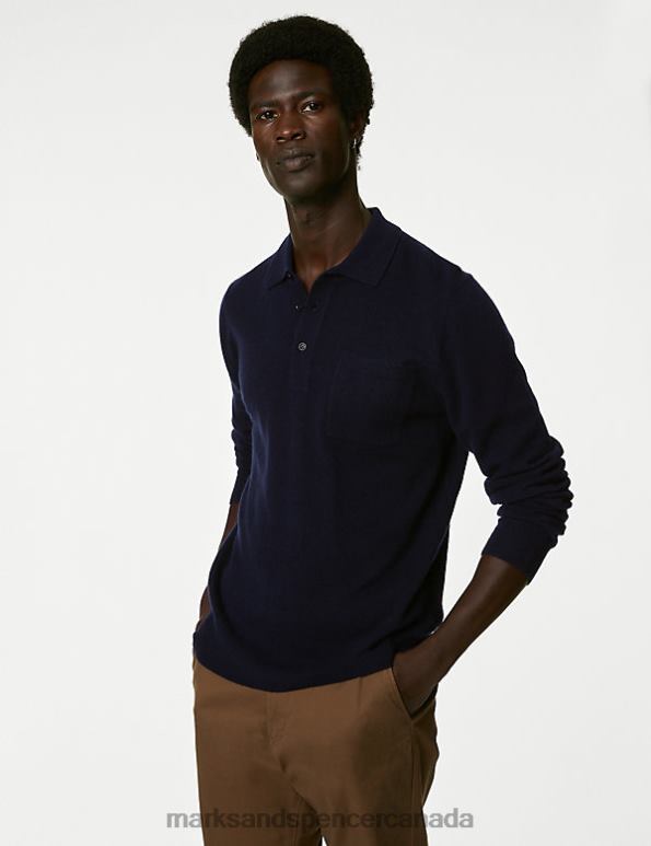 Marks and Spencer Canada - Men Navy Clothing Marks & Spencer Pure Cashmere Knitted Polo Shirt 20VTD6993