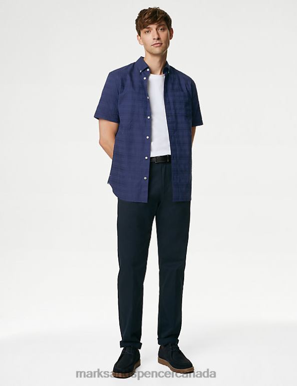 Men Navy Clothing Marks & Spencer Pure Cotton Check Shirt 20VTD7008 - Marks and Spencer Canada locations