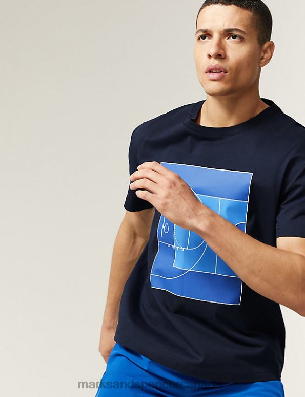 Marks and Spencer sale - Men Navy Clothing Marks & Spencer Pure Cotton Court Graphic T-Shirt 20VTD5667