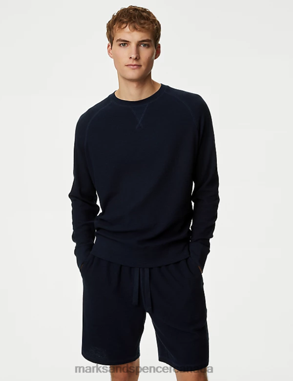 Men Navy Clothing Marks & Spencer Pure Cotton Loungewear Sweatshirt 20VTD7162 - Marks and Spencer online