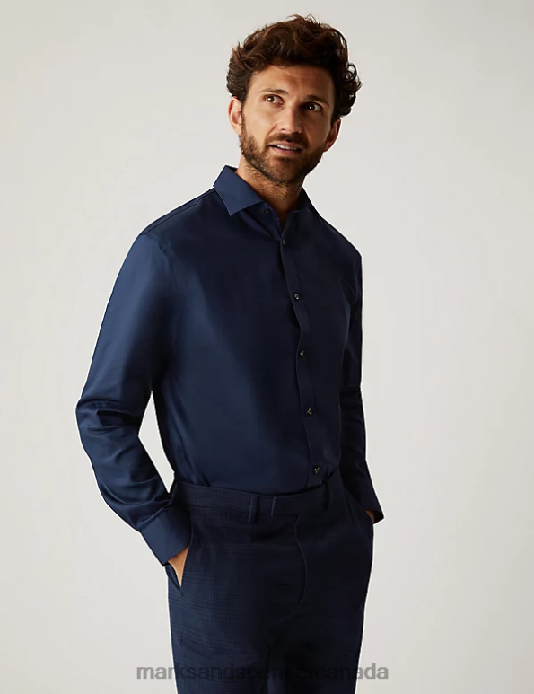 Marks and Spencer near me - Men Navy Clothing Marks & Spencer Regular Fit Pure Cotton Non Iron Shirt 20VTD5227