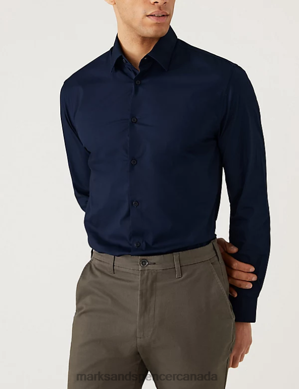 Marks and Spencer near me - Men Navy Clothing Marks & Spencer Slim Fit Cotton Rich Stretch Shirt 20VTD5979