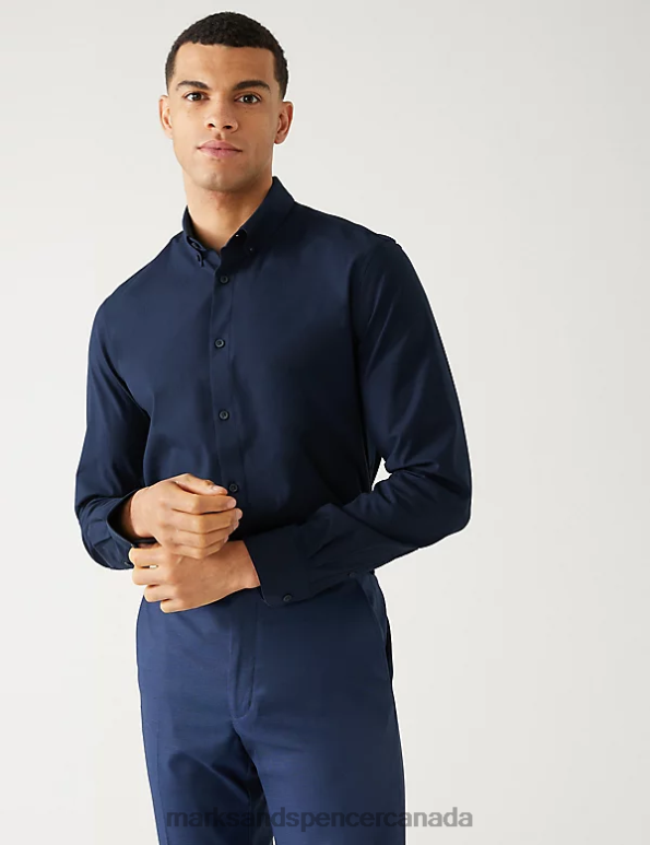 Men Navy Clothing Marks & Spencer Slim Fit Ultimate Shirt with Stretch 20VTD5656 - Marks and Spencer online