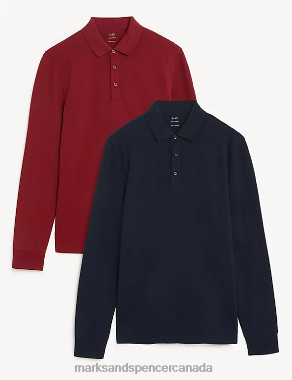 Marks and Spencer near me - Men Navy Mix Clothing Marks & Spencer 2pk Pure Cotton Long Sleeve Polo Shirts 20VTD4770