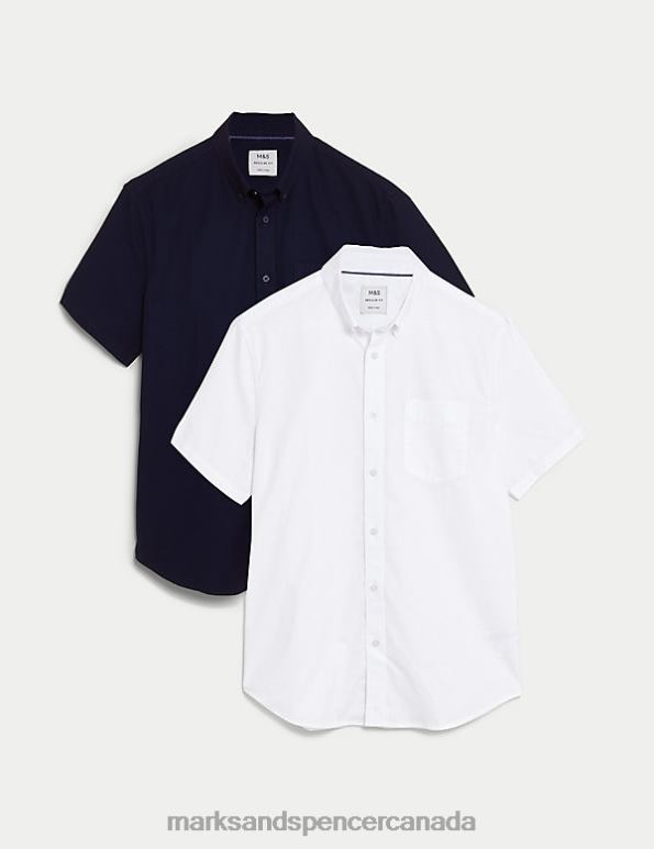 Marks and Spencer Canada - Men Navy Mix Clothing Marks & Spencer 2pk Pure Cotton Oxford Shirts 20VTD6569