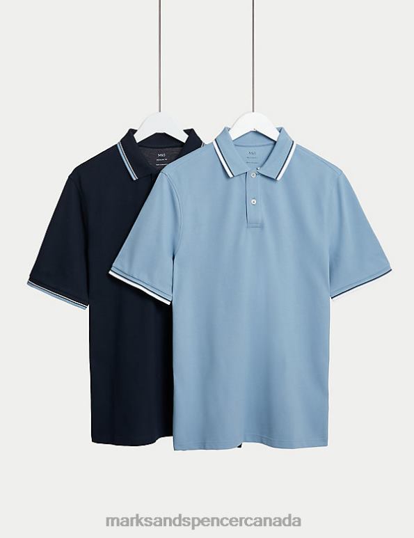 Marks and Spencer near me - Men Navy Mix Clothing Marks & Spencer 2pk Pure Cotton Tipped Polo Shirts 20VTD5112