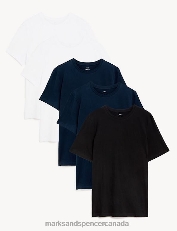 Marks and Spencer near me - Men Navy Mix Clothing Marks & Spencer 5pk Pure Cotton Crew Neck T-Shirts 20VTD5803