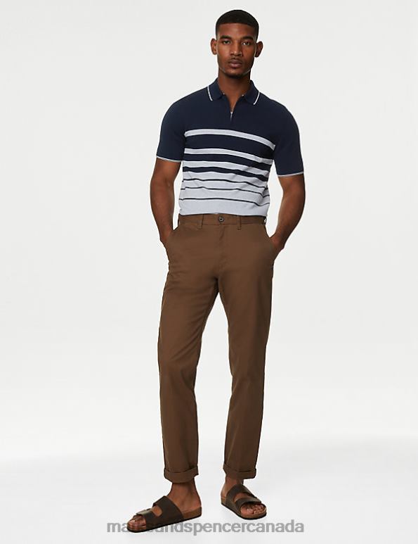 Marks and Spencer near me - Men Navy Mix Clothing Marks & Spencer Cotton Rich Striped Knitted Polo Shirt 20VTD6678