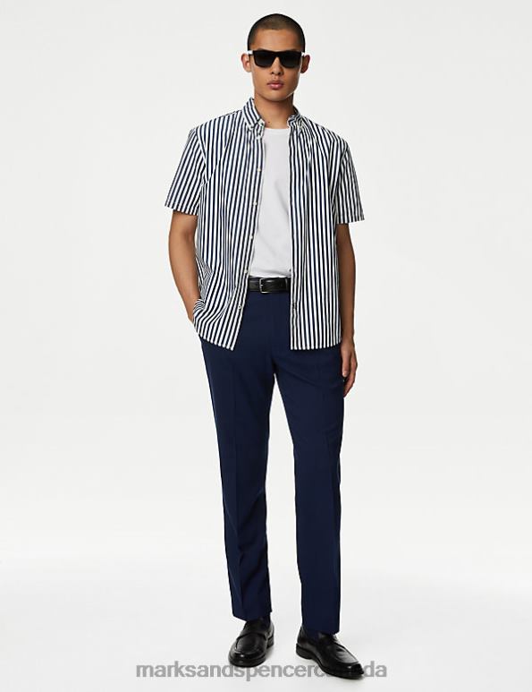 Marks and Spencer Canada - Men Navy Mix Clothing Marks & Spencer Pure Cotton Striped Shirt 20VTD4905