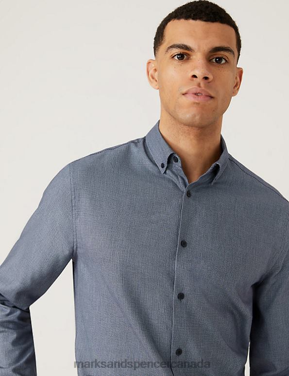 Marks and Spencer sale - Men Navy Mix Clothing Marks & Spencer Regular Fit Stretch Textured Shirt 20VTD5309