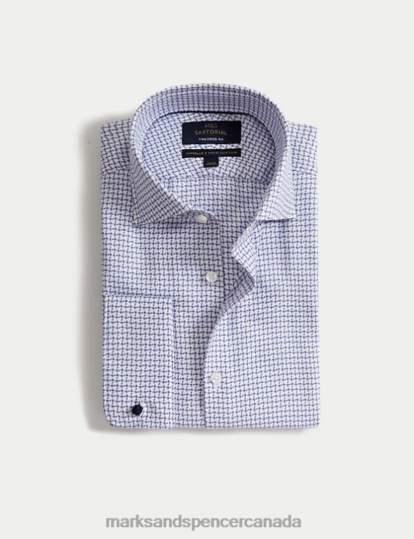 Men Navy Mix Clothing Marks & Spencer Tailored Fit Easy Iron Pure Cotton Shirt 20VTD5016 - Marks and Spencer Canada locations