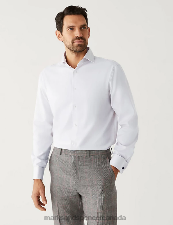 Marks and Spencer Canada - Men Neutral Clothing Marks & Spencer Regular Fit Pure Cotton Herringbone Shirt 20VTD6400