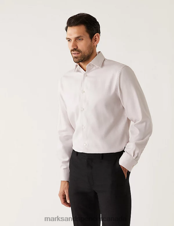 Men Neutral Clothing Marks & Spencer Regular Fit Pure Cotton Herringbone Shirt 20VTD6548 - Marks and Spencer online