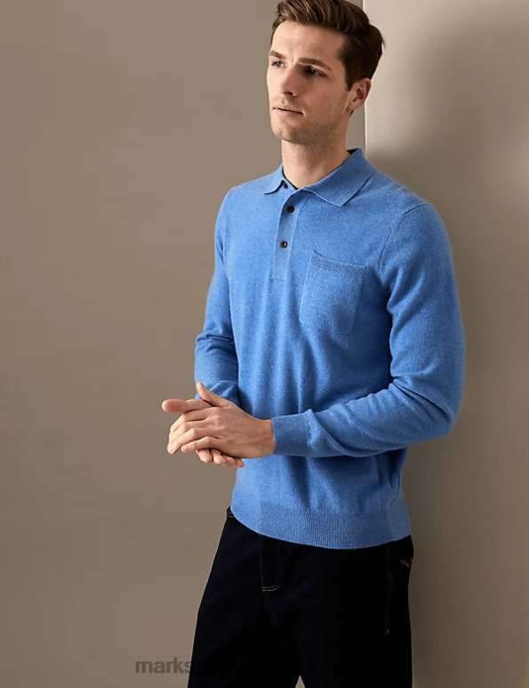 Marks and Spencer Canada - Men Ocean Clothing Marks & Spencer Pure Cashmere Knitted Polo Shirt 20VTD7332