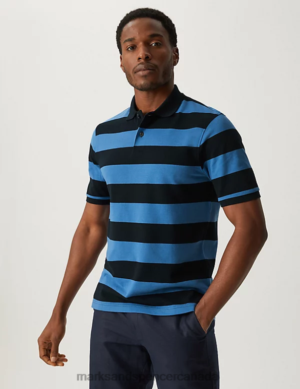 Marks and Spencer near me - Men Ocean Clothing Marks & Spencer Pure Cotton Striped Polo Shirt 20VTD5218