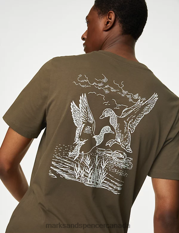 Marks and Spencer near me - Men Olive Clothing Marks & Spencer Pure Cotton Bird Graphic T-Shirt 20VTD4959