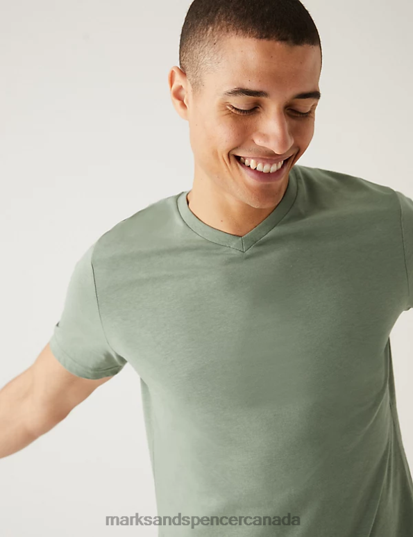 Marks and Spencer sale - Men Onyx Clothing Marks & Spencer Pure Cotton V-Neck T-Shirt 20VTD5206