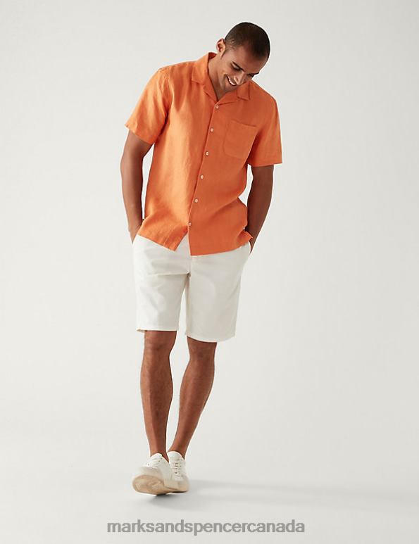 Marks and Spencer near me - Men Orange Clothing Marks & Spencer Pure Linen Cuban Collar shirt 20VTD5614