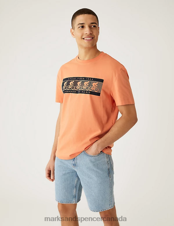 Marks and Spencer near me - Men Orange Clothing Marks & Spencer Relaxed Fit Pure Cotton Bike Graphic T-Shirt 20VTD6961