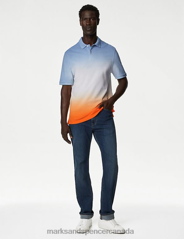 Marks and Spencer sale - Men Orange Mix Clothing Marks & Spencer Pure Cotton Ombre Pique Polo Shirt 20VTD6328