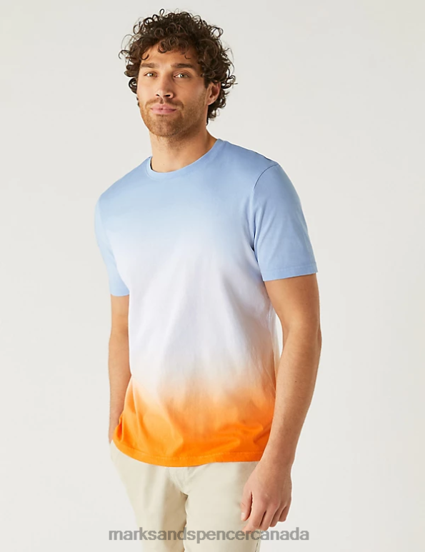 Men Orange Mix Clothing Marks & Spencer Pure Cotton Ombre T-Shirt 20VTD6317 - Marks and Spencer Canada locations