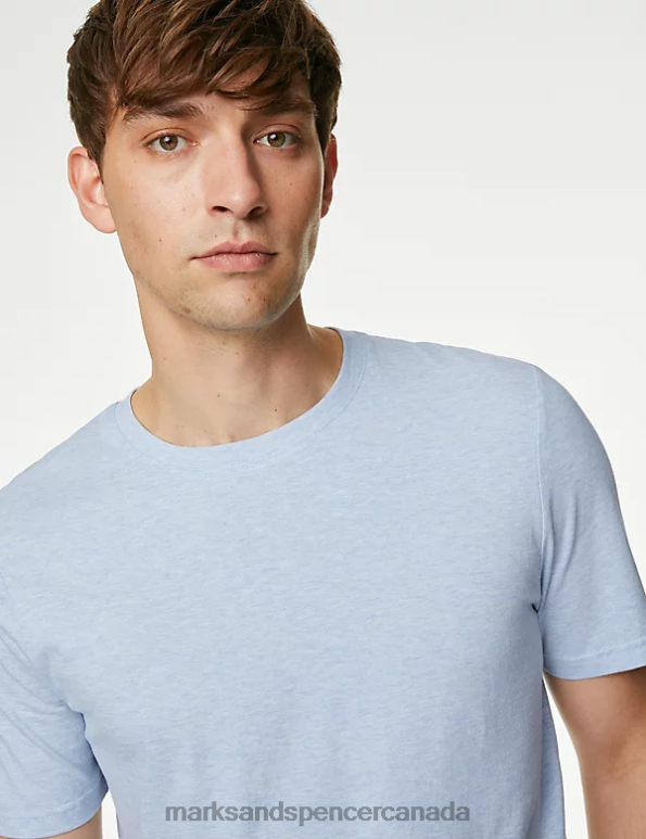 Men Pale Blue Clothing Marks & Spencer Pure Cotton Crew Neck T-Shirt 20VTD152 - Marks and Spencer online