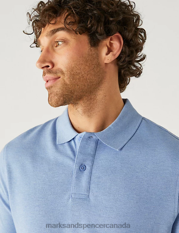 Marks and Spencer near me - Men Pale Blue Clothing Marks & Spencer Pure Cotton Pique Polo Shirt 20VTD190