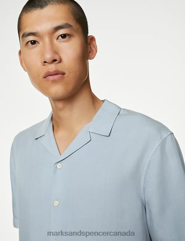 Marks and Spencer sale - Men Pale Blue Clothing Marks & Spencer Pure Tencel Cuban Collar Shirt 20VTD6150