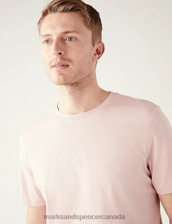 Marks and Spencer sale - Men Pale Pink Clothing Marks & Spencer Pure Cotton Crew Neck T-Shirt 20VTD142