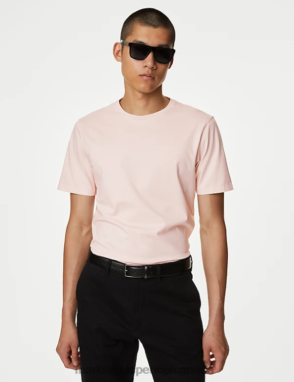 Men Pale Pink Clothing Marks & Spencer Pure Supima Cotton T-shirt 20VTD6309 - Marks and Spencer outlet