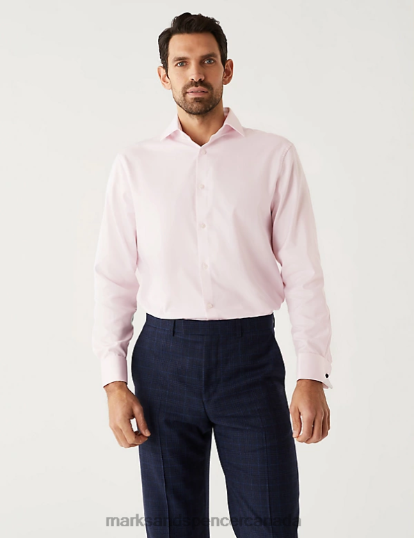 Men Pale Pink Clothing Marks & Spencer Regular Fit Pure Cotton Herringbone Shirt 20VTD6728 - Marks and Spencer Canada locations