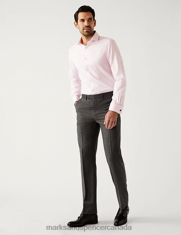 Men Pale Pink Clothing Marks & Spencer Tailored Fit Pure Cotton Herringbone Shirt 20VTD6425 - Marks and Spencer online