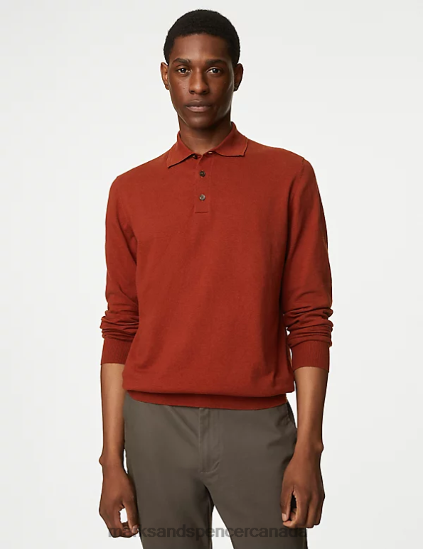 Marks and Spencer Canada - Men Paprika Clothing Marks & Spencer Cotton Rich Tipped Knitted Polo Shirt 20VTD7171