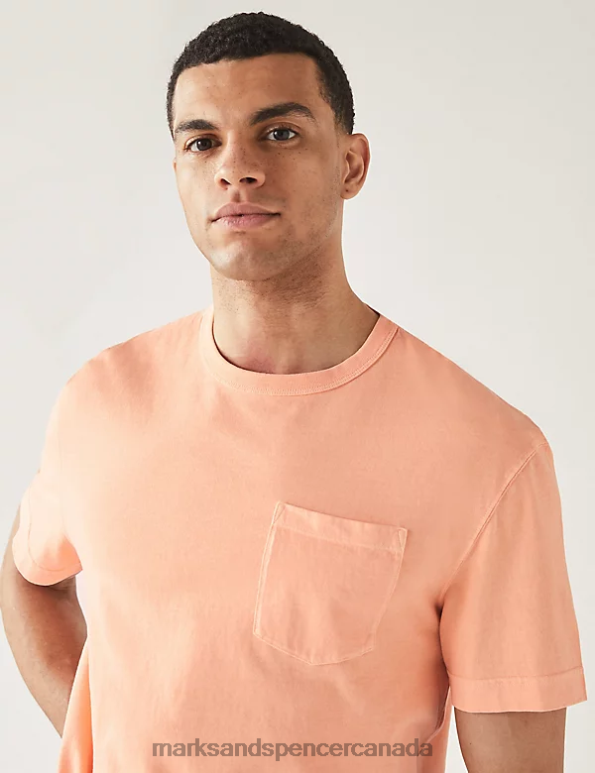 Men Peach Clothing Marks & Spencer Relaxed Fit Pure Cotton Crew Neck T-Shirt 20VTD6631 - Marks and Spencer online