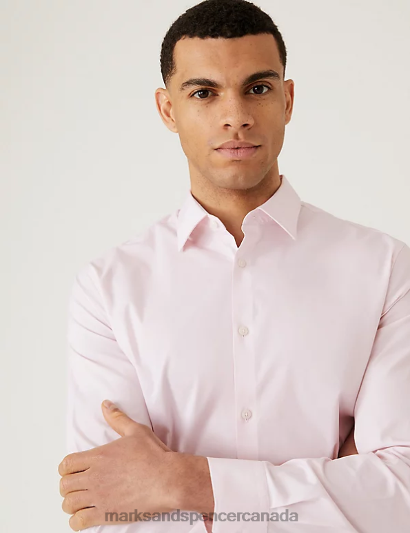 Men Pink Clothing Marks & Spencer Slim Fit Cotton Rich Stretch Shirt 20VTD5981 - Marks and Spencer online