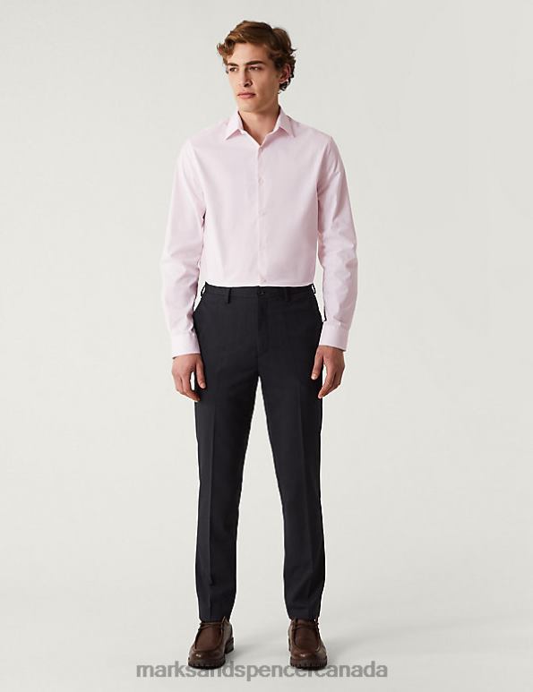 Men Pink Clothing Marks & Spencer Slim Fit Cotton Rich Stretch Striped Shirt 20VTD6929 - Marks and Spencer Canada locations