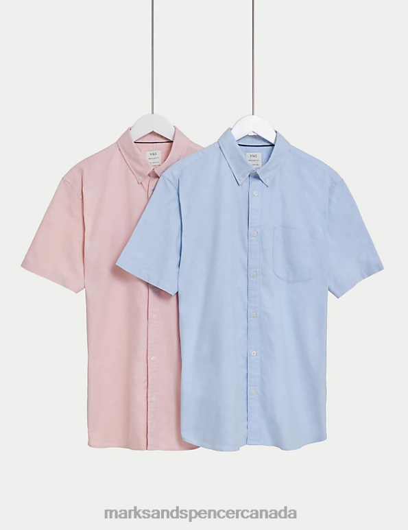 Men Pink Mix Clothing Marks & Spencer 2pk Pure Cotton Oxford Shirts 20VTD6918 - Marks and Spencer outlet