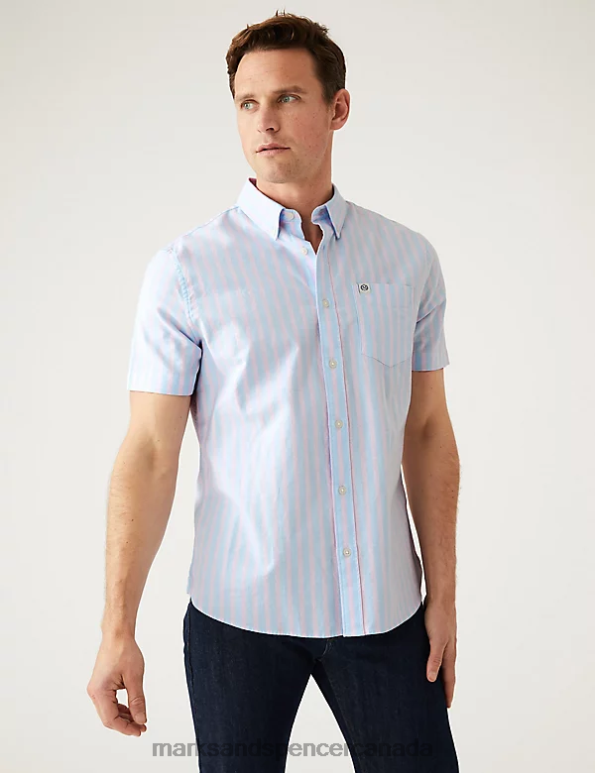 Marks and Spencer near me - Men Pink Mix Clothing Marks & Spencer Pure Cotton Striped Oxford Shirt 20VTD5592